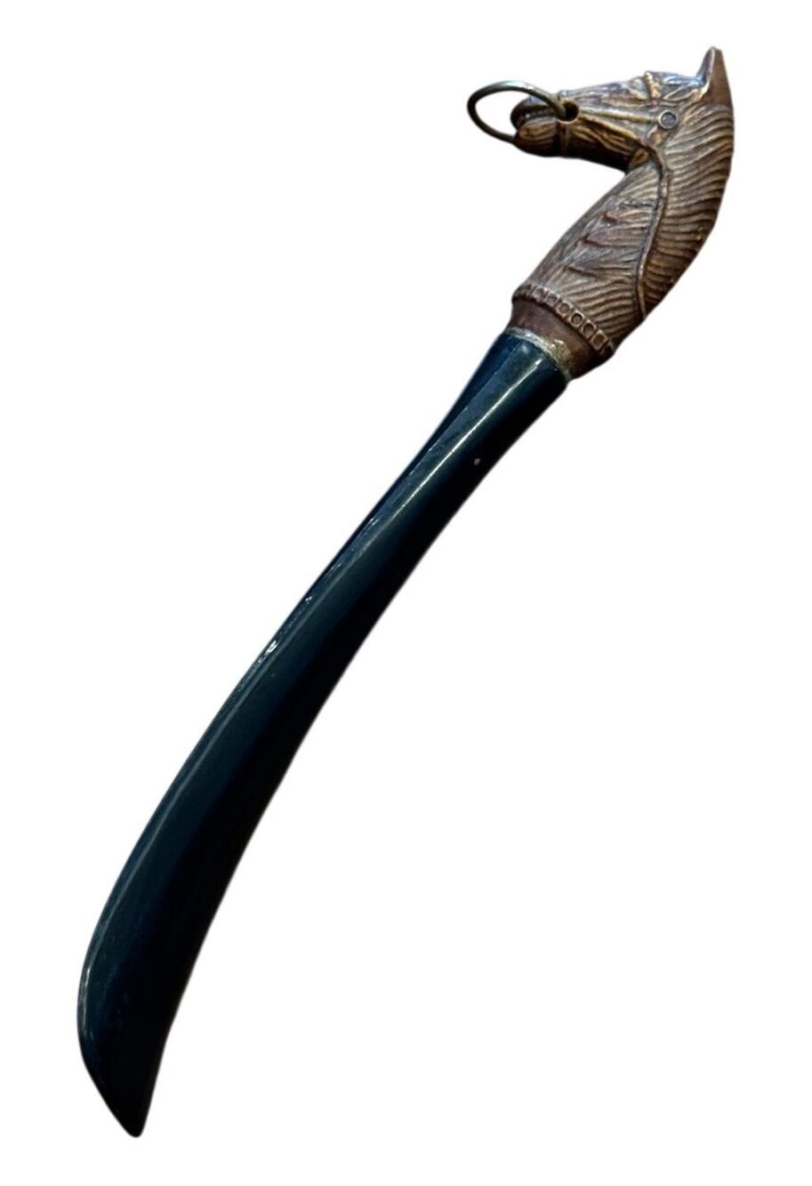 VTG MCM Horse-Head Handle Shoe Horn Retro Valet Equestrian Plastic Faux Bamboo
